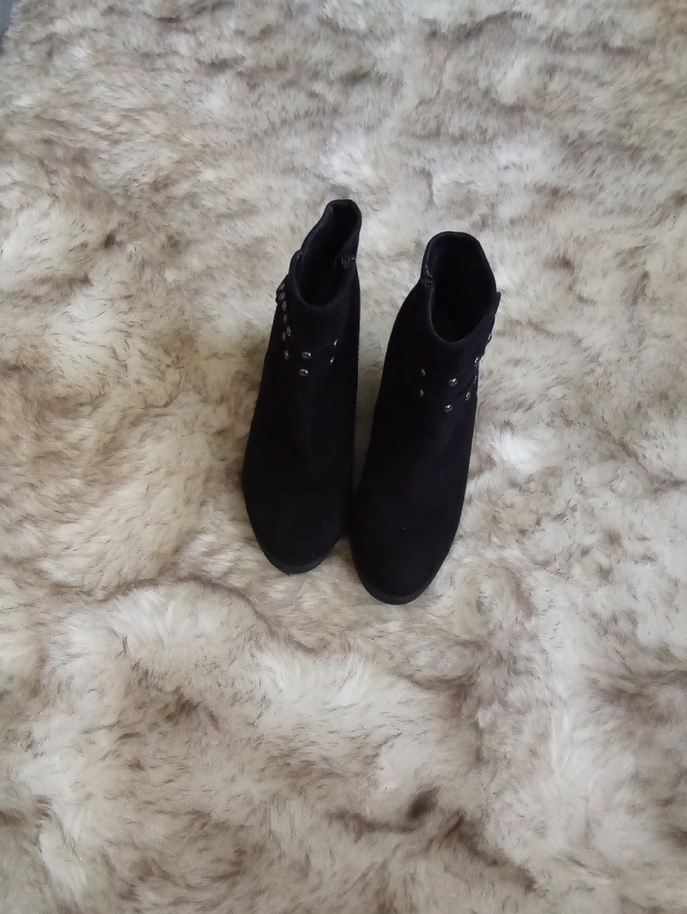 Soda Black Suede-Look Ankle Boots with Stud Accents